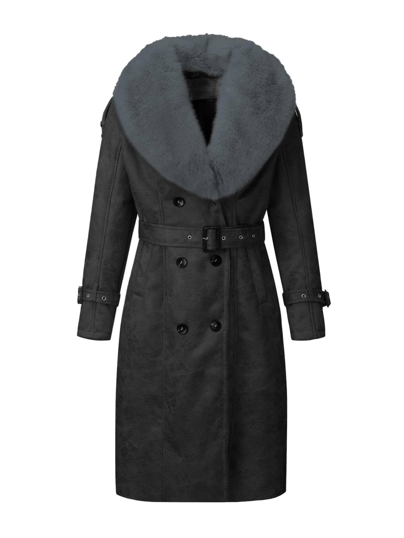 Bellivera Women's Faux Leather Jacket Winter Long Parka Retro Warm Coat with Fur Trim KLA06 Black L