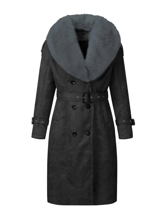 Bellivera Women's Faux Leather Jacket Winter Long Parka Retro Warm Coat with Fur Trim KLA06 Black L