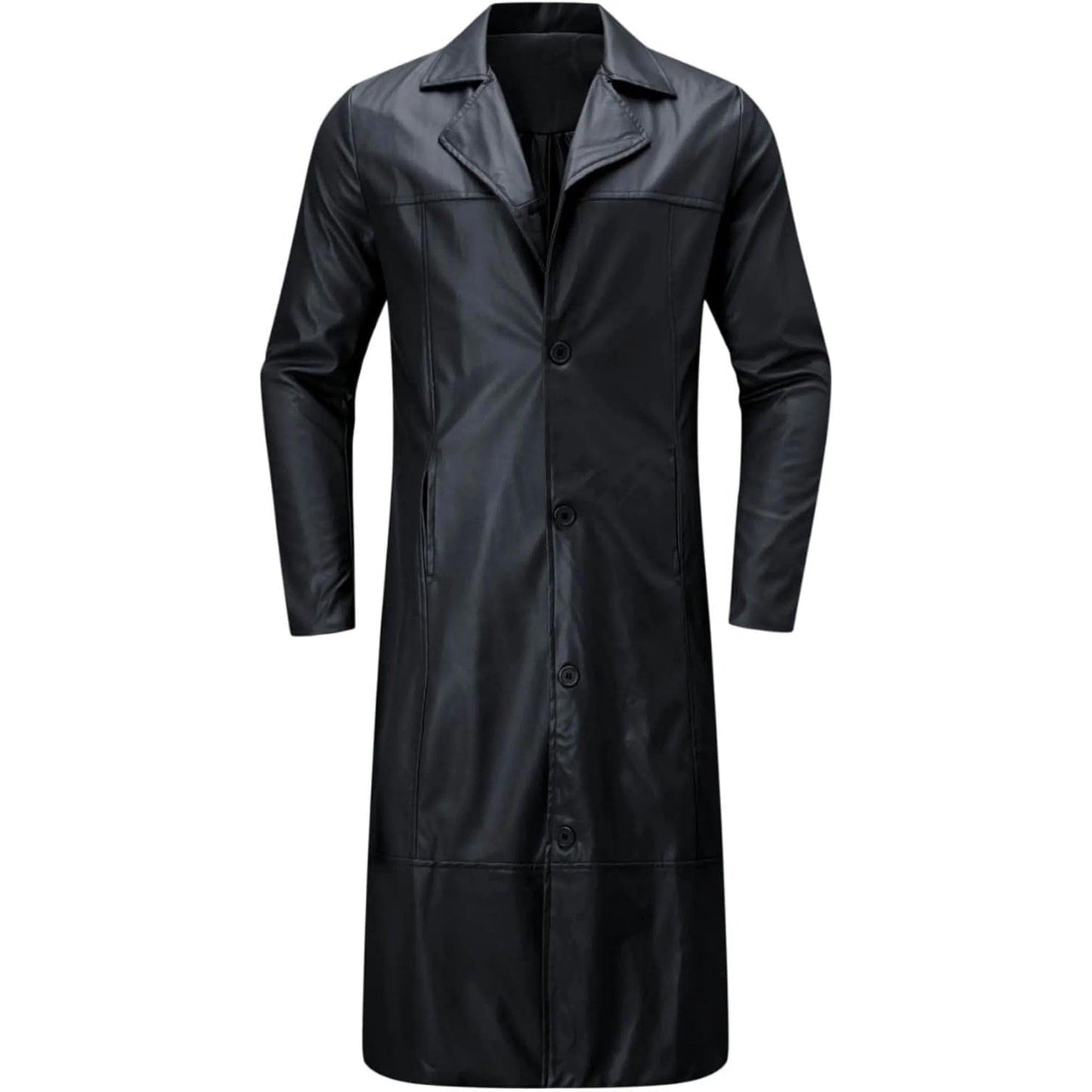 Maiyifu-GJ Mens Retro Faux Leather Trench Coat Full Length Steampunk Long Overcoat Vintage Open Front Cardigan Jacket (Black,Large)