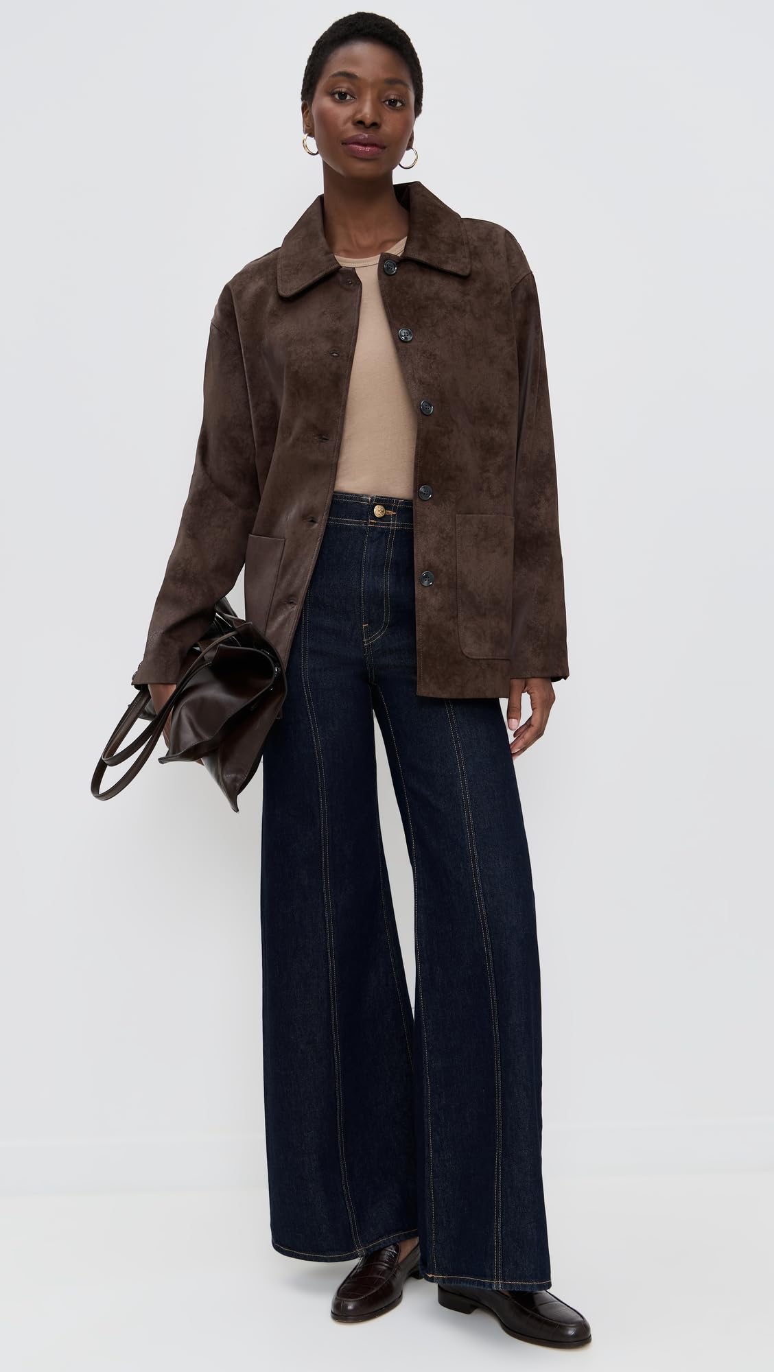WAYF Women's Rita Faux Suede Jacket, Espresso, L
