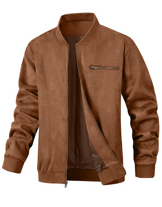 Wizoat Men's Suede Bomber Jacket Casual Lightweight Vintage Jacket Varsity Coat
