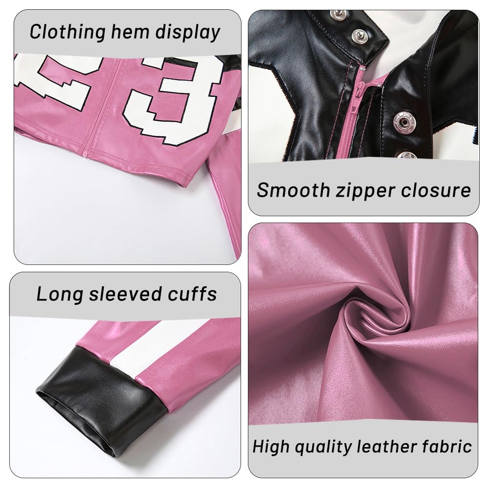 VOIKERDR Leather Jacket Cropped Jacket Motorcycle Jacket Y2K Letter Bomber Jacket Women Faux Leather Jacket Streetwear