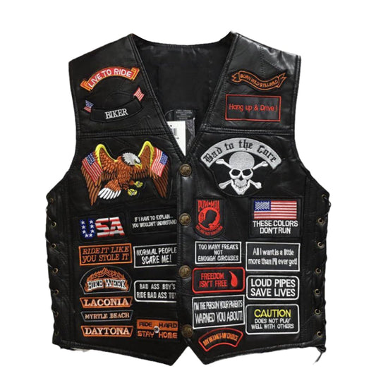 WalnutKing Men Leather Motorcycle Jacket Vest Plastered Embroidery Cool Patches Biker Vest (US, Alpha, XX-Large, Regular, Regular, Man00)