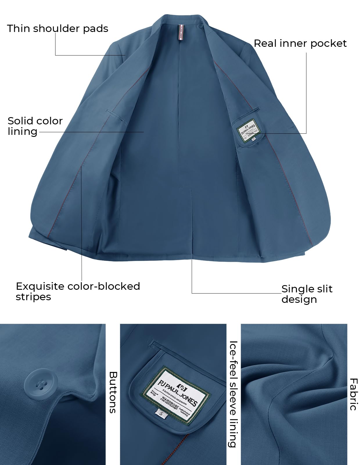 PJ PAUL JONES Casual Sport Coat for Men Stylish Regular Fit Sport Jacket Summer Blazers Denim Blue