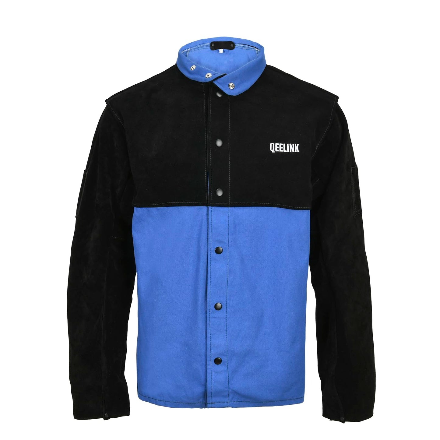 QeeLink Welding Jacket Split Leather Sleeves | Premium Flame Resistant Cotton Body Hybrid Welder Jackets Clothes, X-Large