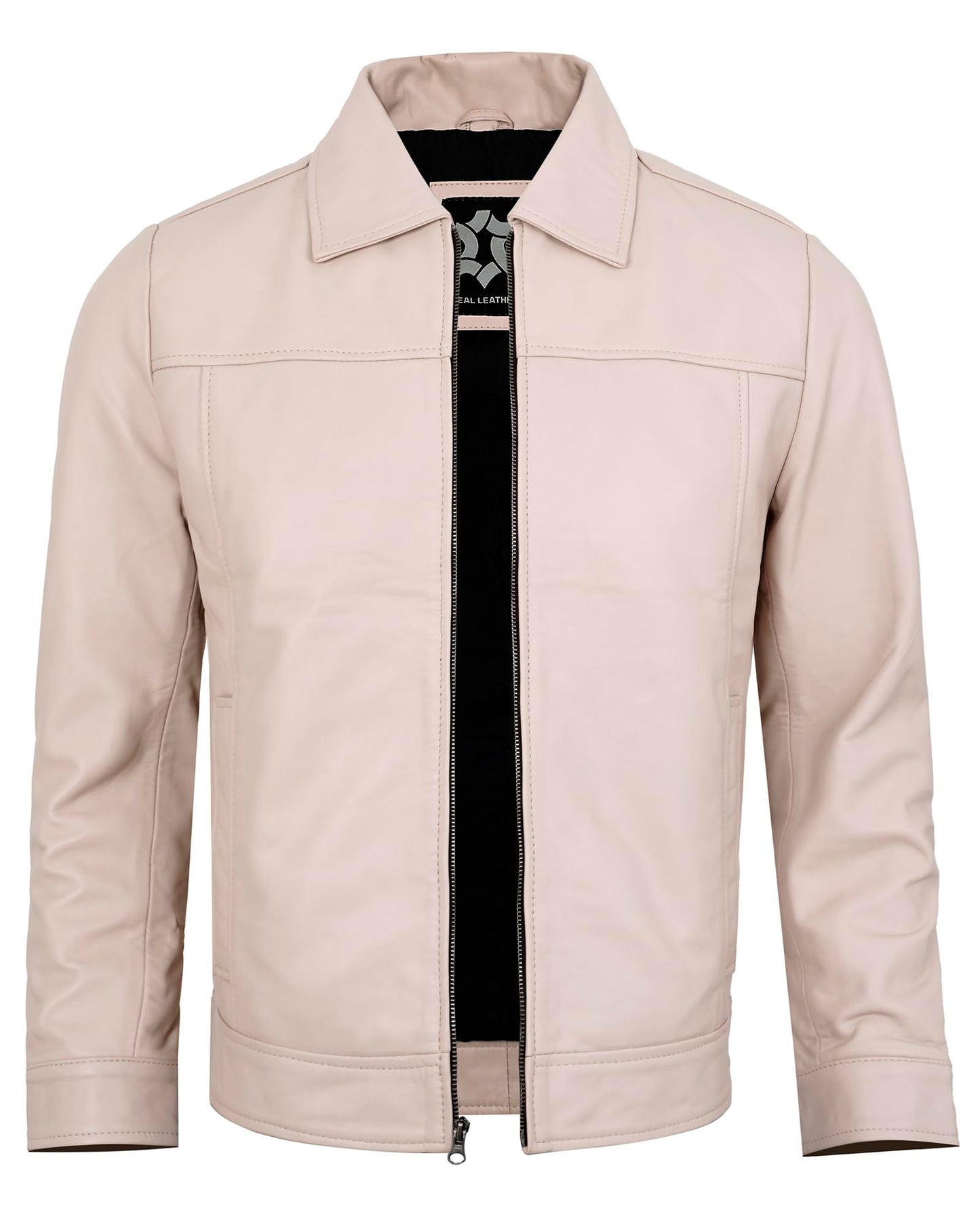 UrbanFocal Beige Leather Jackets For Men - Real Lambskin Leather Jacket Men Motorcycle | [101006805] Jhnwck Beige, XL