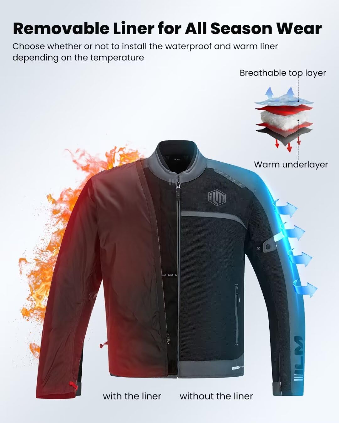 ILM Motorcycle Riding Jacket with Mesh CE Armor and Detachable Thermal Liner Dual Sport All Season for Men Model JAM1(Grey,X-Large)