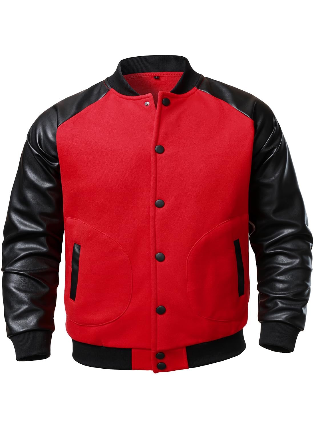 FANARCHER Men's Varsity Baseball Jacket Cotton Blend Letterman Jacket with Faux Leather Sleeve Bomber Coat