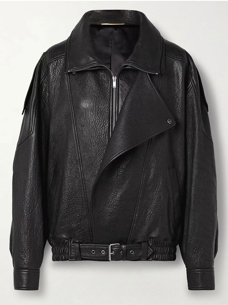 utcoco Women's Oversized Faux Leather Jacket Vintage Large Collar Belted Waist Moto Biker Jacket Casual Outwear (Medium, Black)