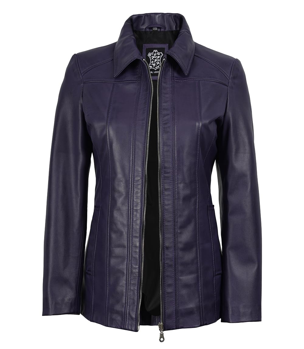 Decrum Purple Leather Coat for Women - Womens Leather Jacket | [1332053] Marsha Purple Wax, M