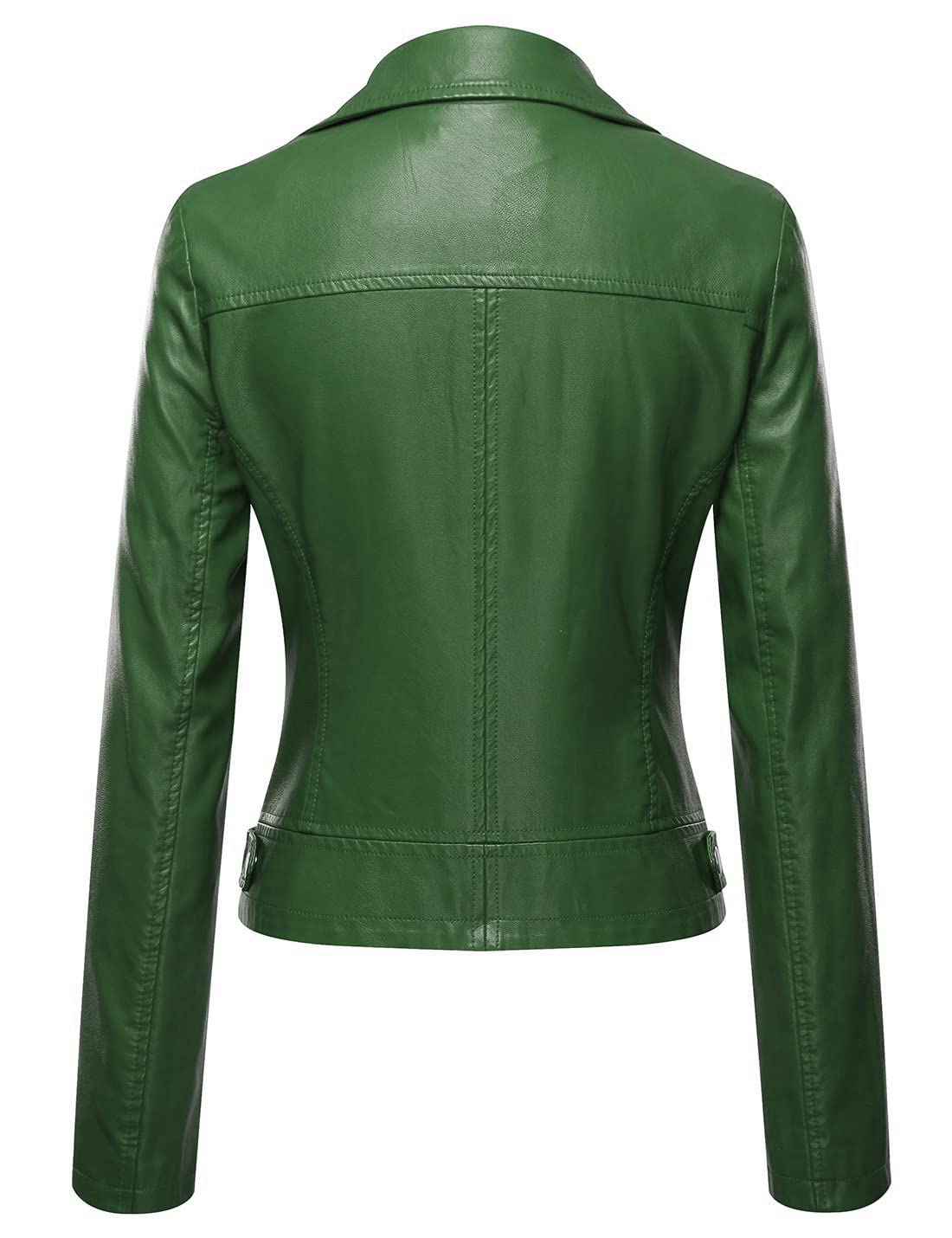 Tanming Women's Faux Leather Moto Biker Short Coat Jacket (Green-M)