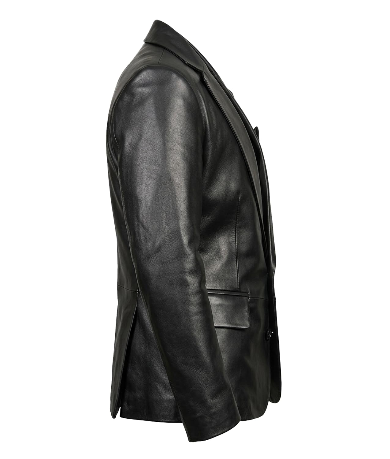 Men’s Classic Two Button Leather Blazer – Classic Notch Lapel Slim Fit Formal Jacket with Button Closure (US, Alpha, X-Large, Regular, Regular, Black)