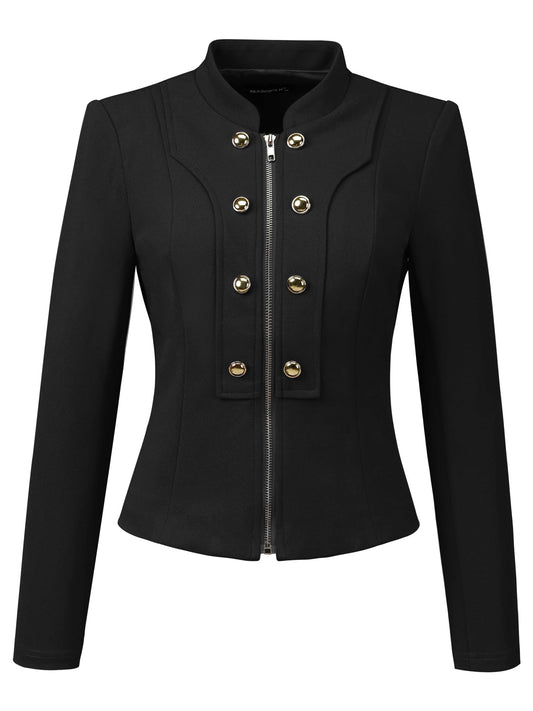 Allegra K Steampunk Jacket for Women's Vintage Zip Up Crop Jacket