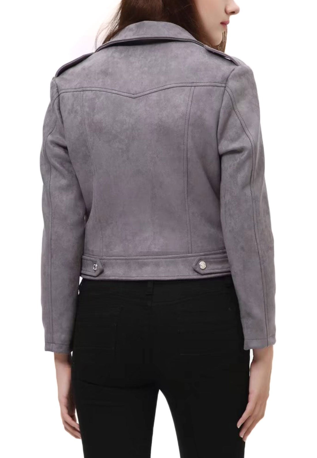 CHARTOU Women's Fall 2023 Fashion Faux Suede Leather Casual Moto Biker Jacket Coats (Small, Grey)