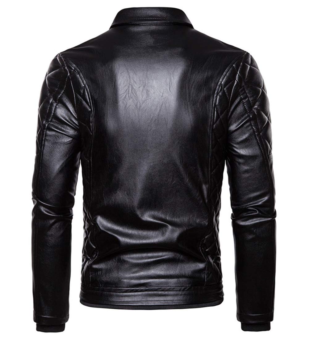 chouyatou Men's Removable Fur Collar Sherpa Lined Steampunk Faux Leather Jacket (Medium, Black)