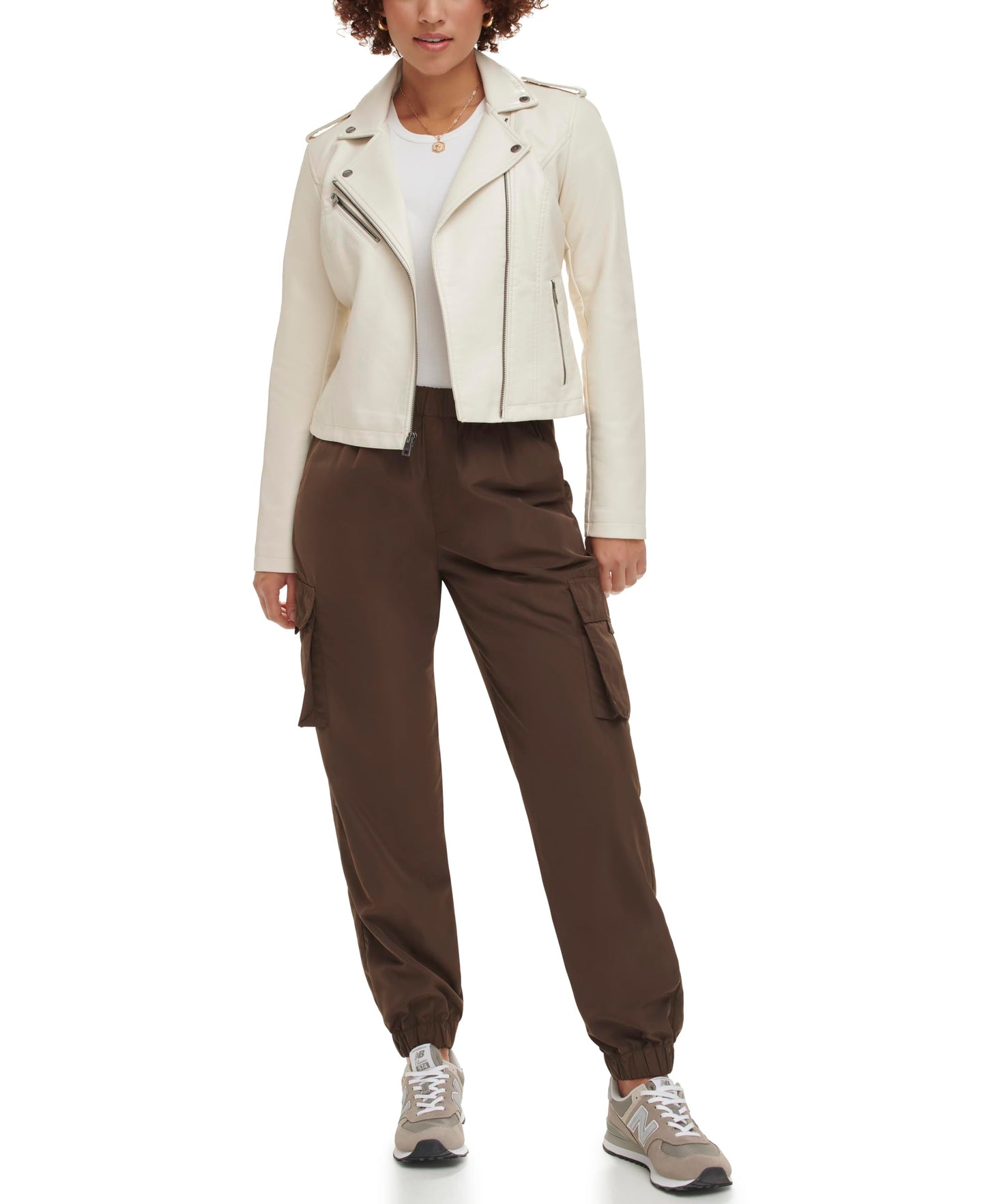 Levi's Women's Faux Leather Jacket, White Oyster, Medium