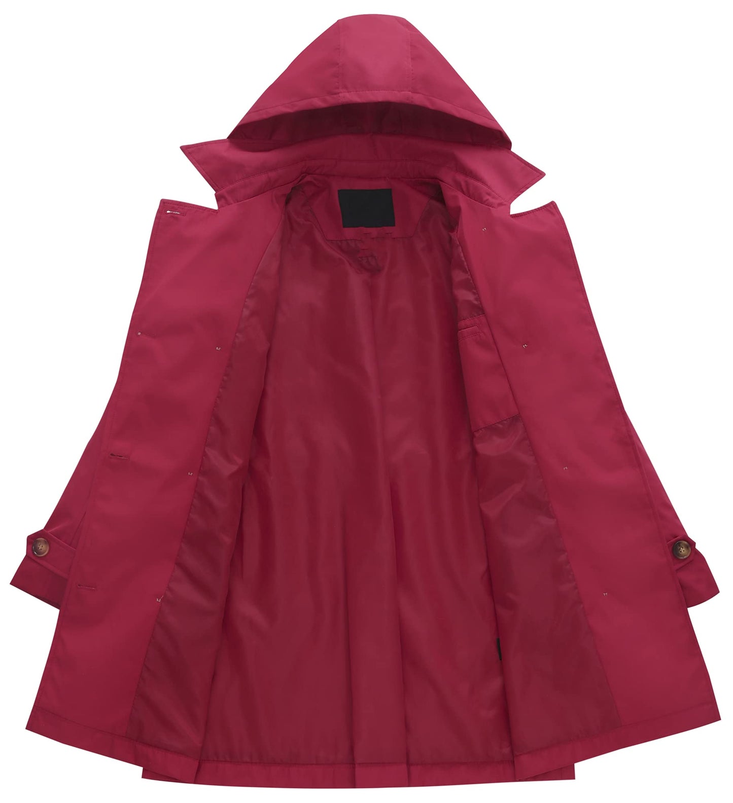 Chrisuno Mid Length Double Breasted Coat Women Lined Trench Coats for Waterproof Hooded Red M