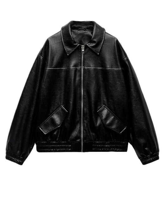 LY VAREY LIN Womens Faux Leather Jacket Long Sleeve Zip Up Casual Bomber Motorcycle Biker Coat(2412Black,S)