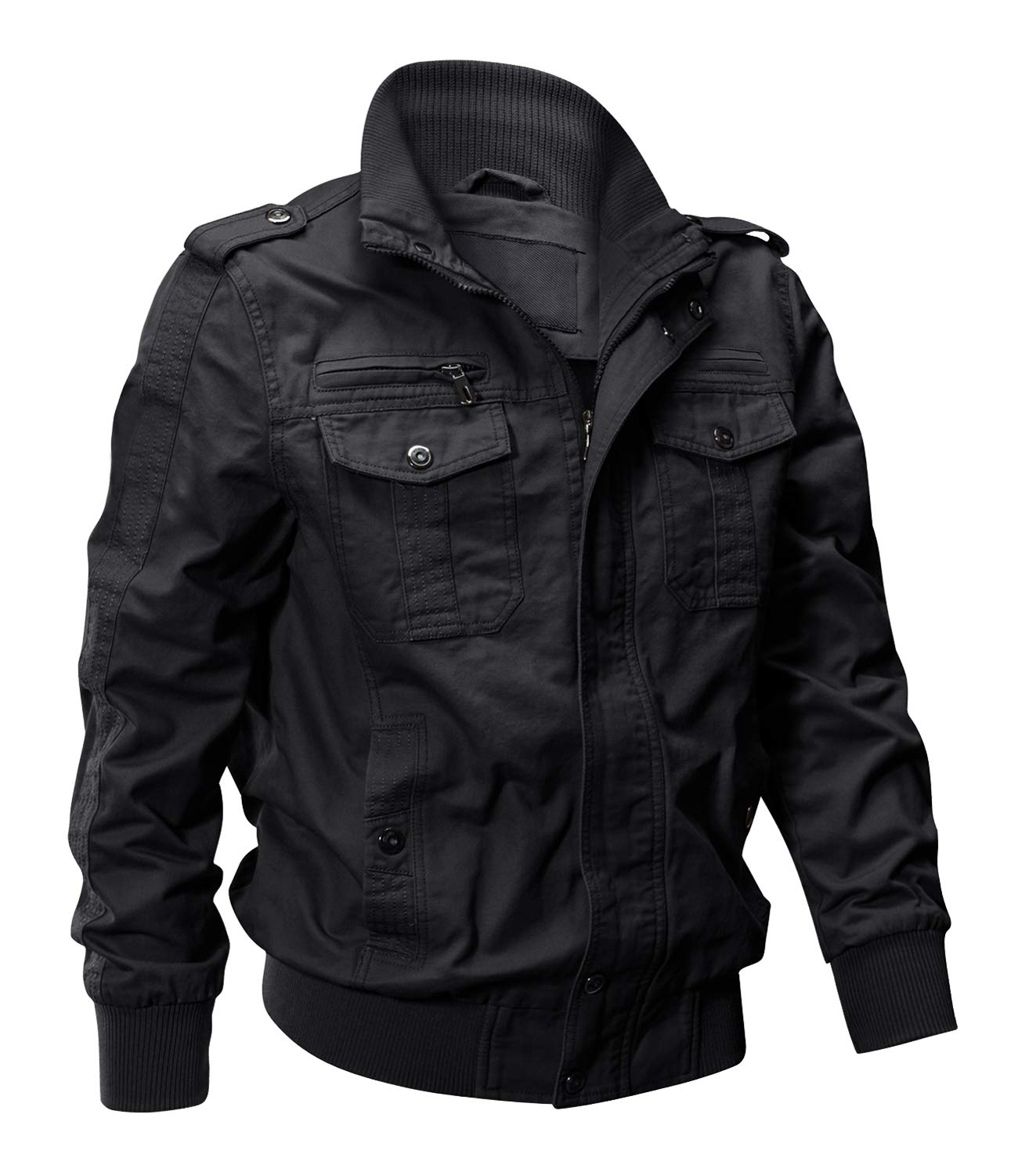 EKLENTSON Mens Fall Flight Bomber Jackets Lightweight Military Coat Black M