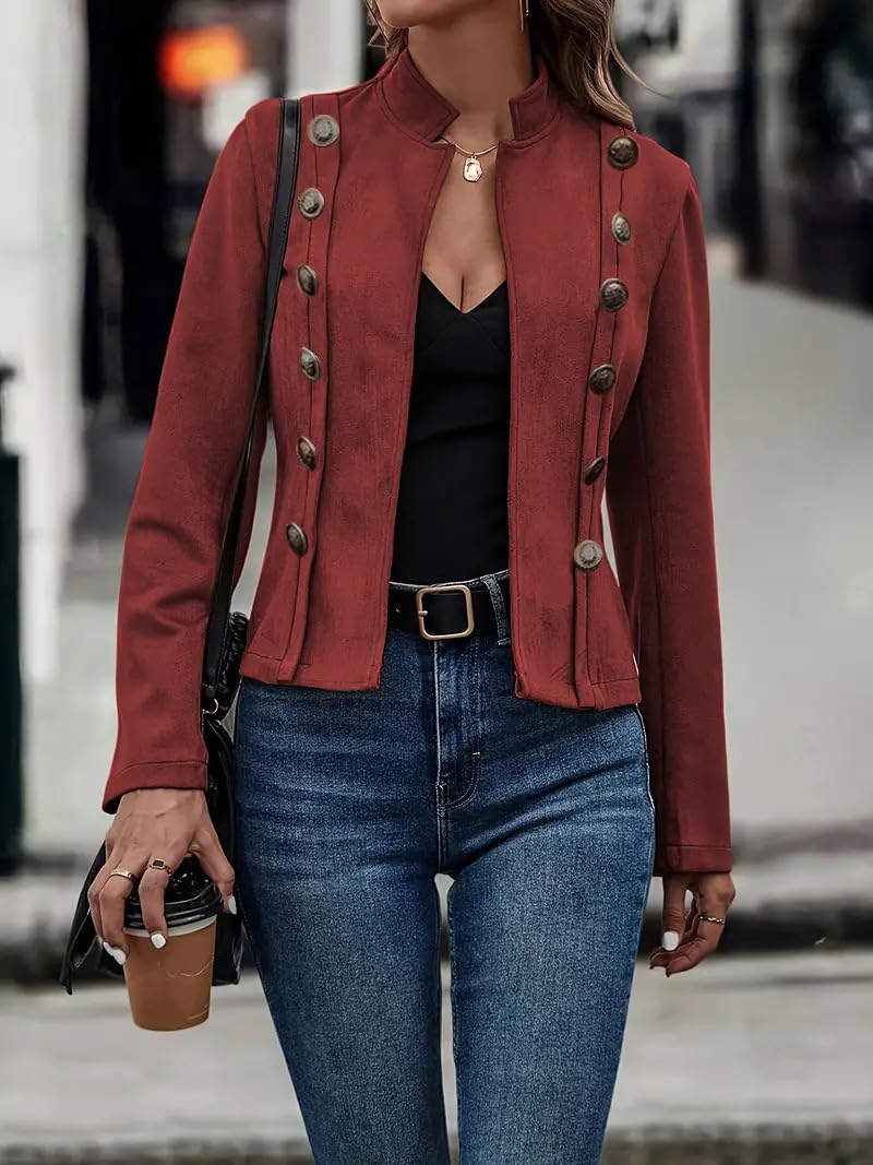 utcoco Women's Faux Suede Leather Jacket Casual Long Sleeve Blazer Jacket Coat 2025 Fall Outfits (Medium, Red)
