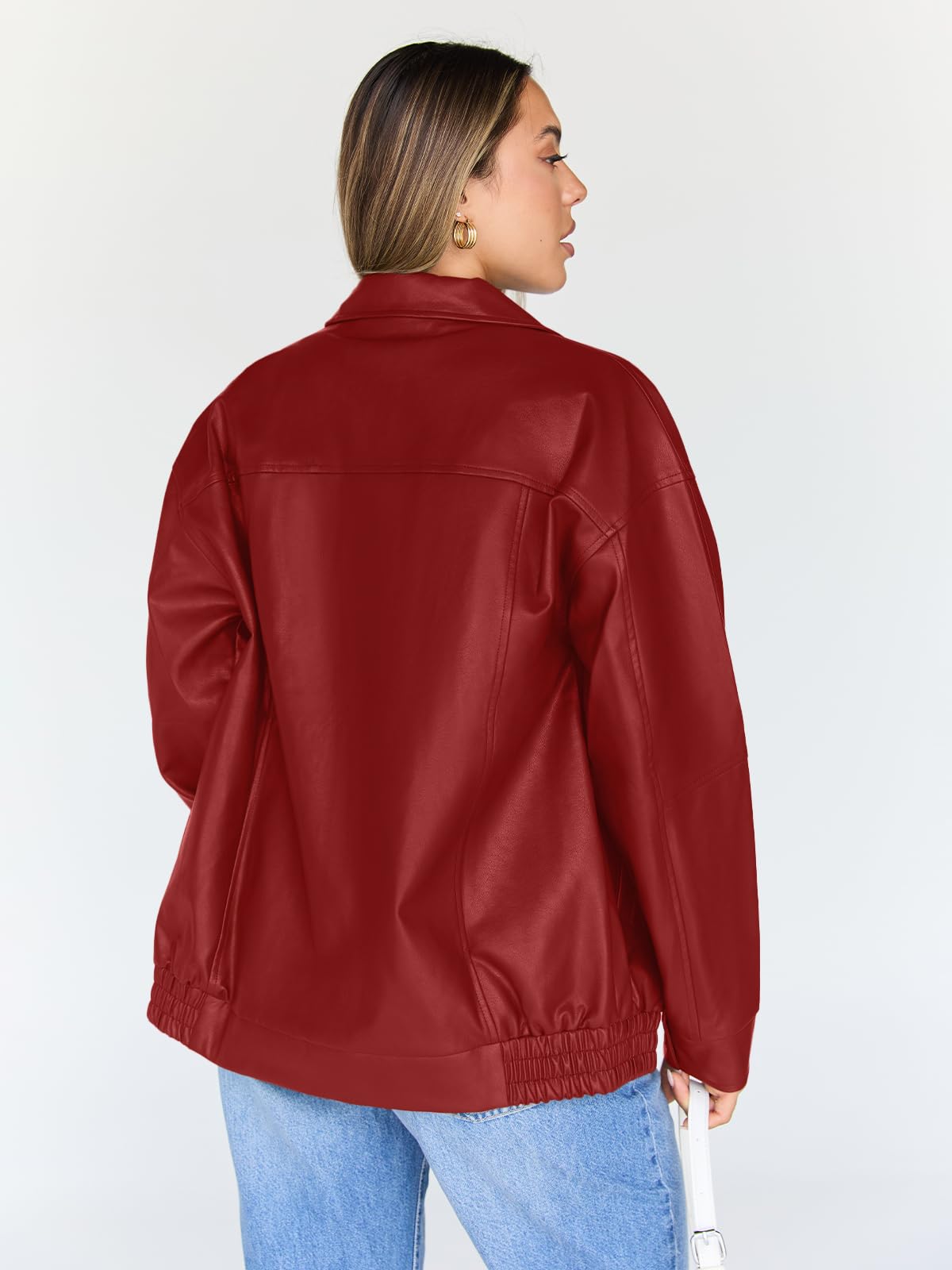 Trendy Queen Womens Leather Jacket, Oversized Spring Going Out & Everyday Statement Piece, Bomber Jackets Fall Moto Coat Red M