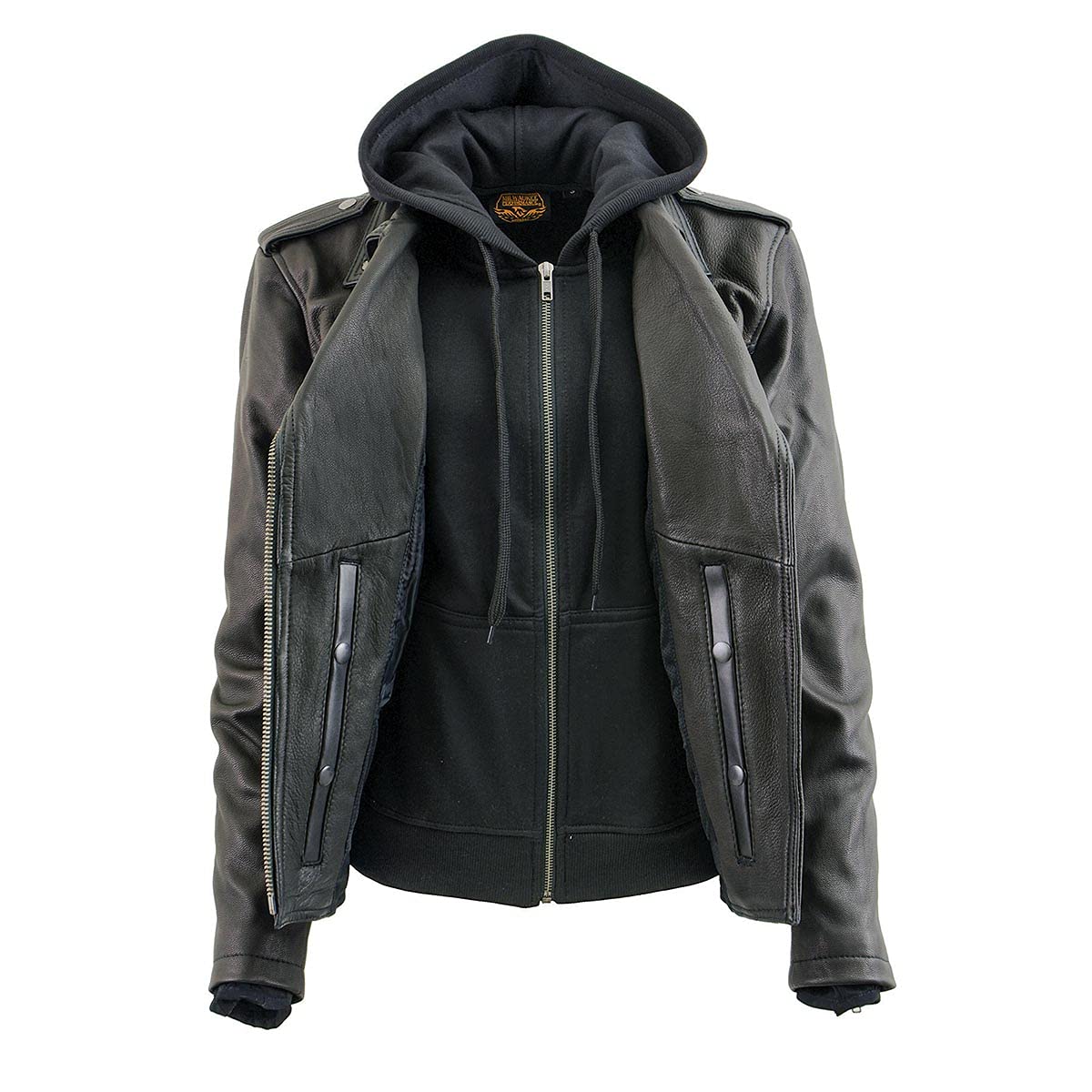 Milwaukee Leather MLL2575 Women's Black Leather Vented Motorcycle Jacket w/Removable Hoodie - Large