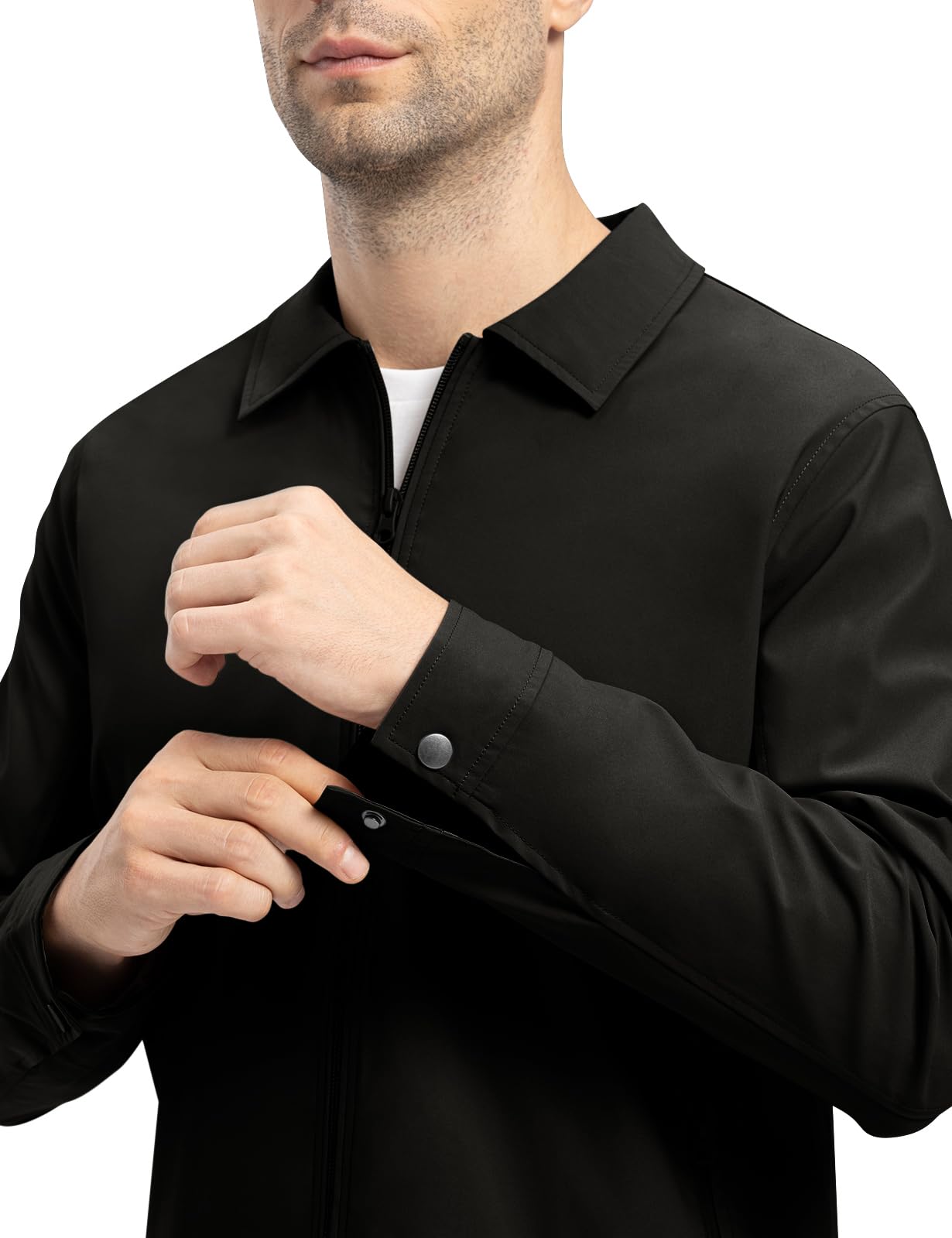 TBMPOY Men's Lightweight Jackets Casual Windbreaker Stylish Light Fall Spring Golf Work Dress Business Black L