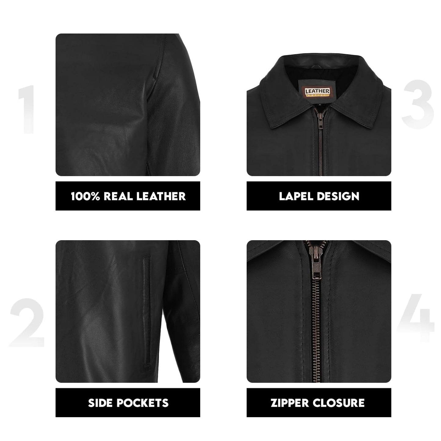 Leather Artist Classic Polo Collar Leather Jacket Men-Work Jackets Turndown Collar Business Casual (LA-Polo-Blk-M)