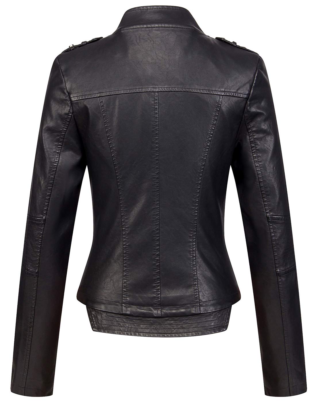 chouyatou Women's Candy Color Asymmetric Zip Slim Faux Leather Cropped Moto Jacket (Medium, Black)