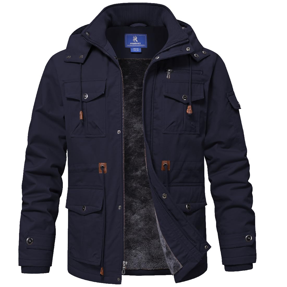 SPOSULEI Winter Jackets for Men Cotton Work Fleece lined warm Army Jacket Heavy Winter Military Coat with 9 Pockets Dark Blue M