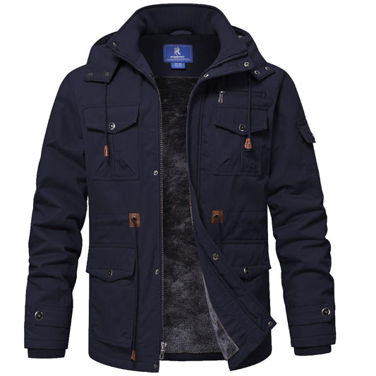 SPOSULEI Winter Jackets for Men Cotton Work Fleece lined warm Army Jacket Heavy Winter Military Coat with 9 Pockets Dark Blue M