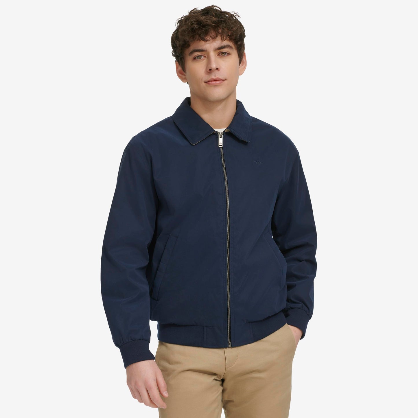 DOCKERS Micro Twill Golf Bomber Jacket, Navy Filled, M