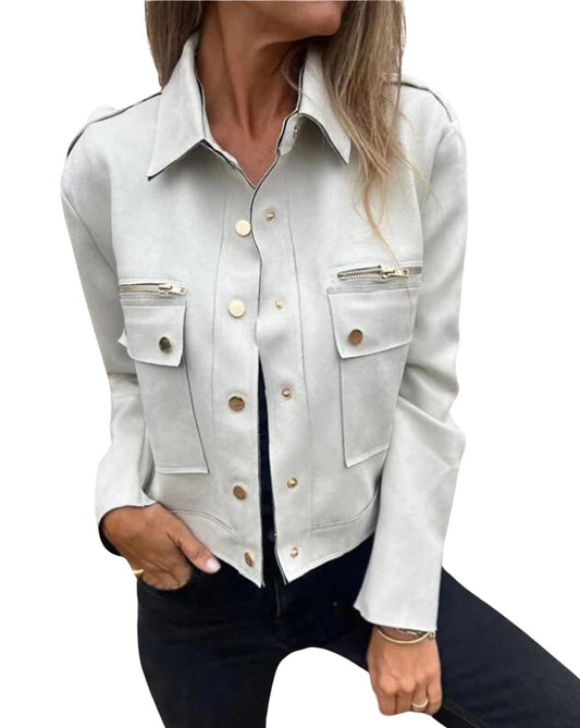 utcoco Womens Cropped Suede Leather Jacket Fashion Motorcycle Bomber Jackets Fall Winter Coats for Women 2025 (Large, White)