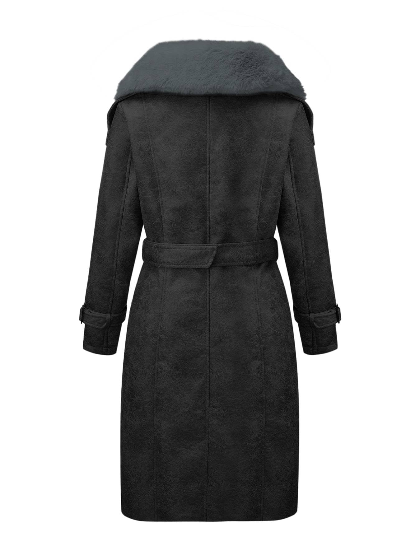 Bellivera Women's Faux Leather Jacket Winter Long Parka Retro Warm Coat with Fur Trim KLA06 Black L