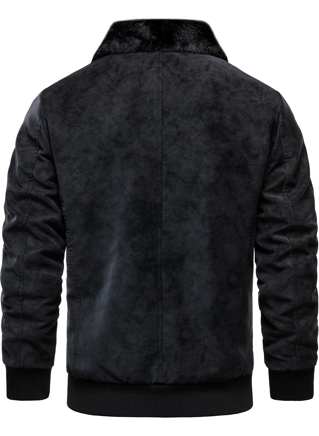 HOOD CREW Men’s Faux Fur Flight Bomber Jacket Vintage Winter Coats Fleece Lined Leather Jackets Black XL