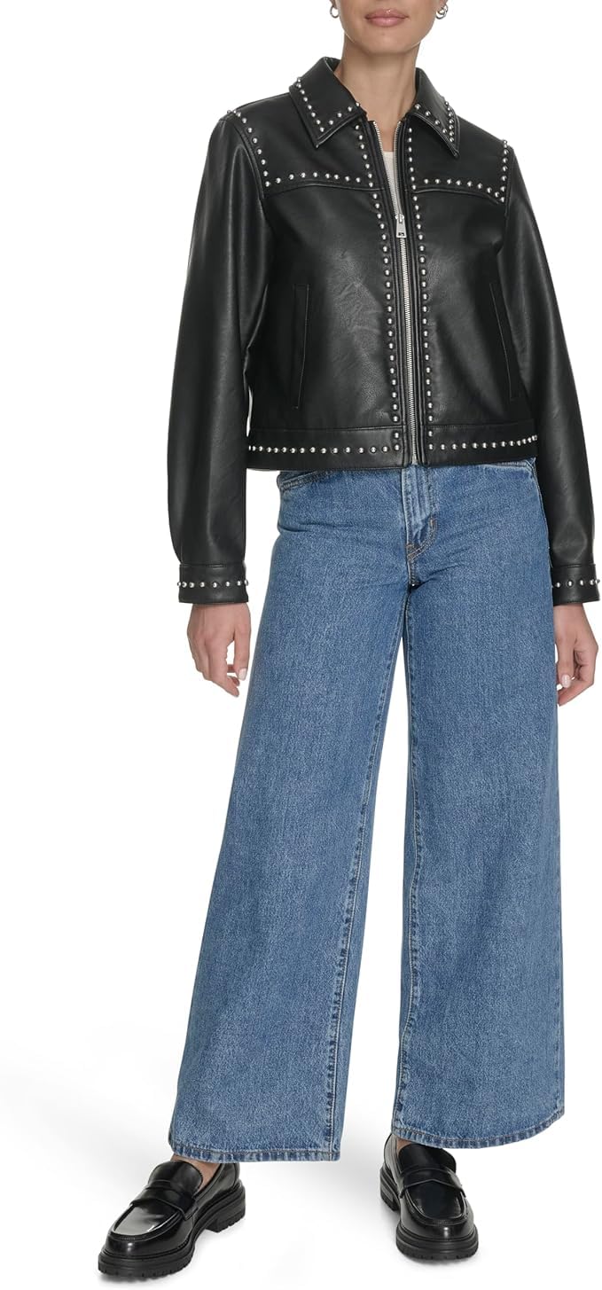 Levi's Women's Faux Leather Studded Jacket, Black, X-Large