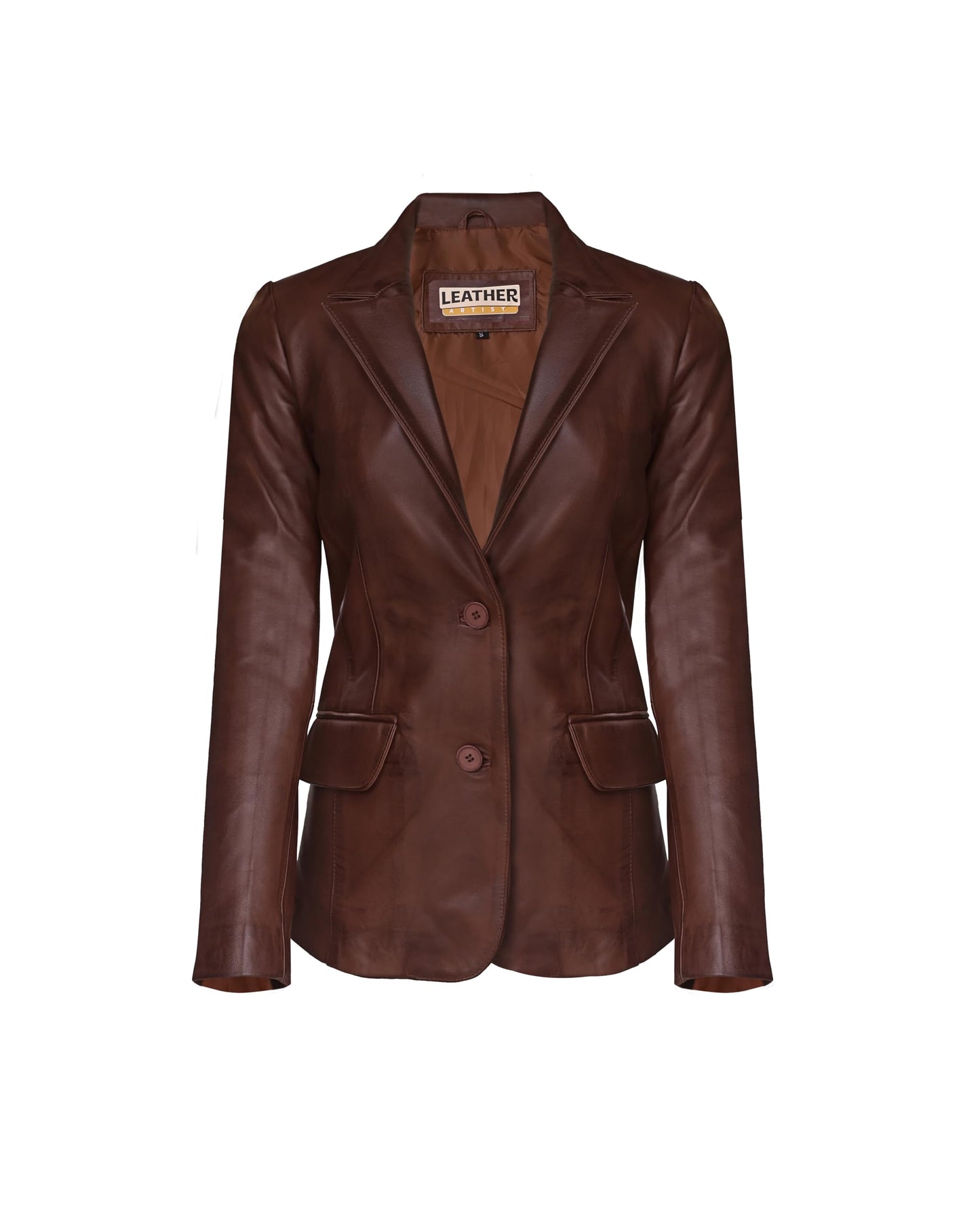 Leather Artist Everyday Leather Blazer Women Genuine Lambskin Leather Jacket Coat (LA-LC-Tan-L)