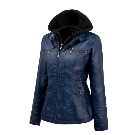 Tagoo Faux Leather Jacket Women Motorcycle Coat for Biker with Removable Hood Plus Size