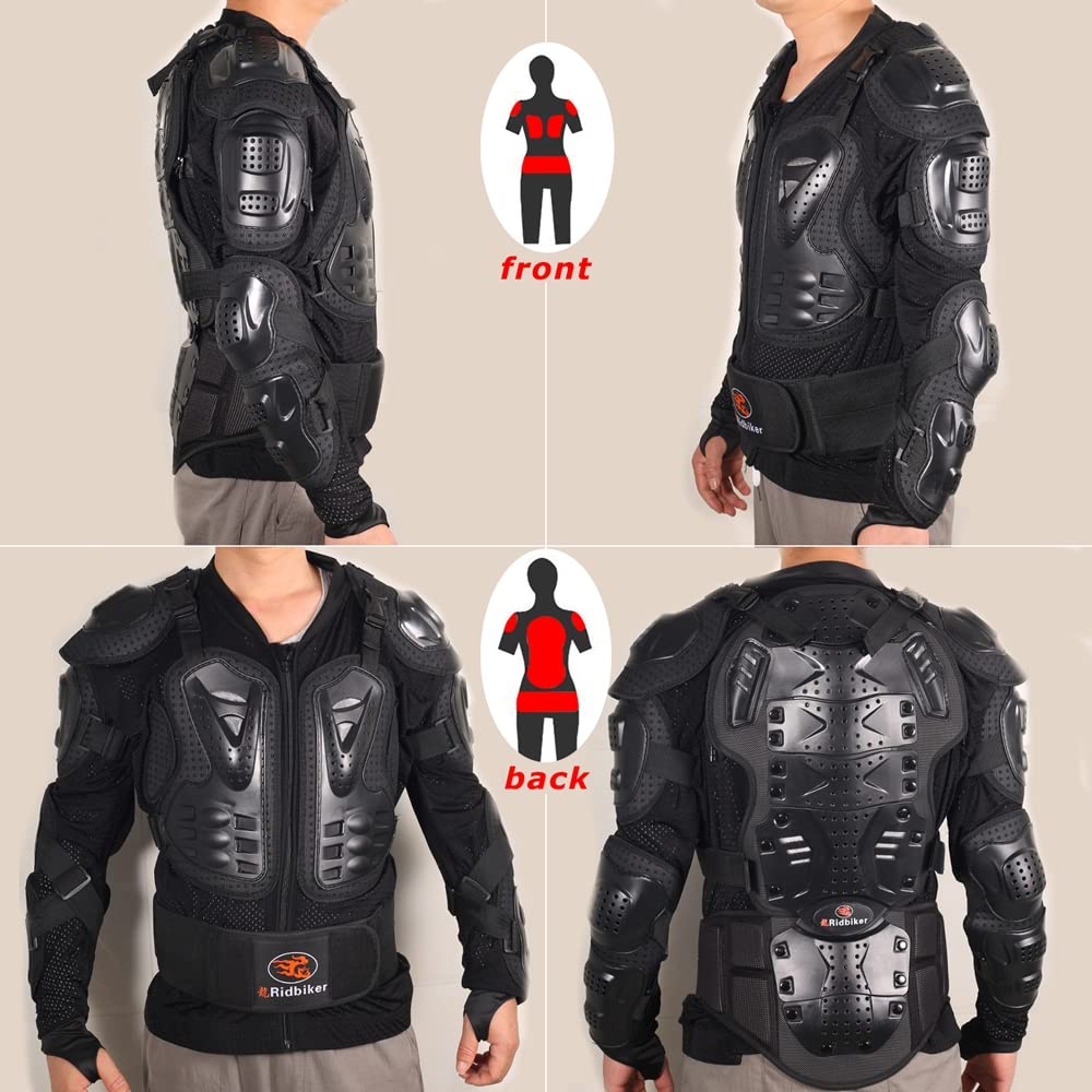 RIDBIKER Motorcycle Jacket Full Body Armor, Chest Protection Dirt Bike Gear for Men Motorcycle Gear Motorcycle Armor Motocross MTB Racing Off-Road (Medium, Black)