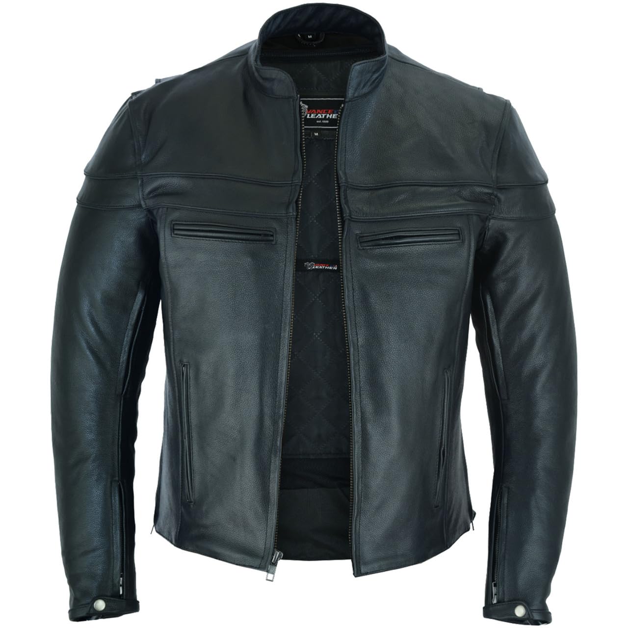 Vance Leather's Men's Premium Leather Motorcycle Racer Jacket with Vents Reflective Piping and CCW Pockets (XL)