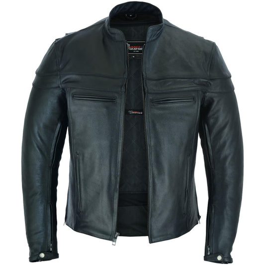 Vance Leather's Men's Premium Leather Motorcycle Racer Jacket with Vents Reflective Piping and CCW Pockets (XL)