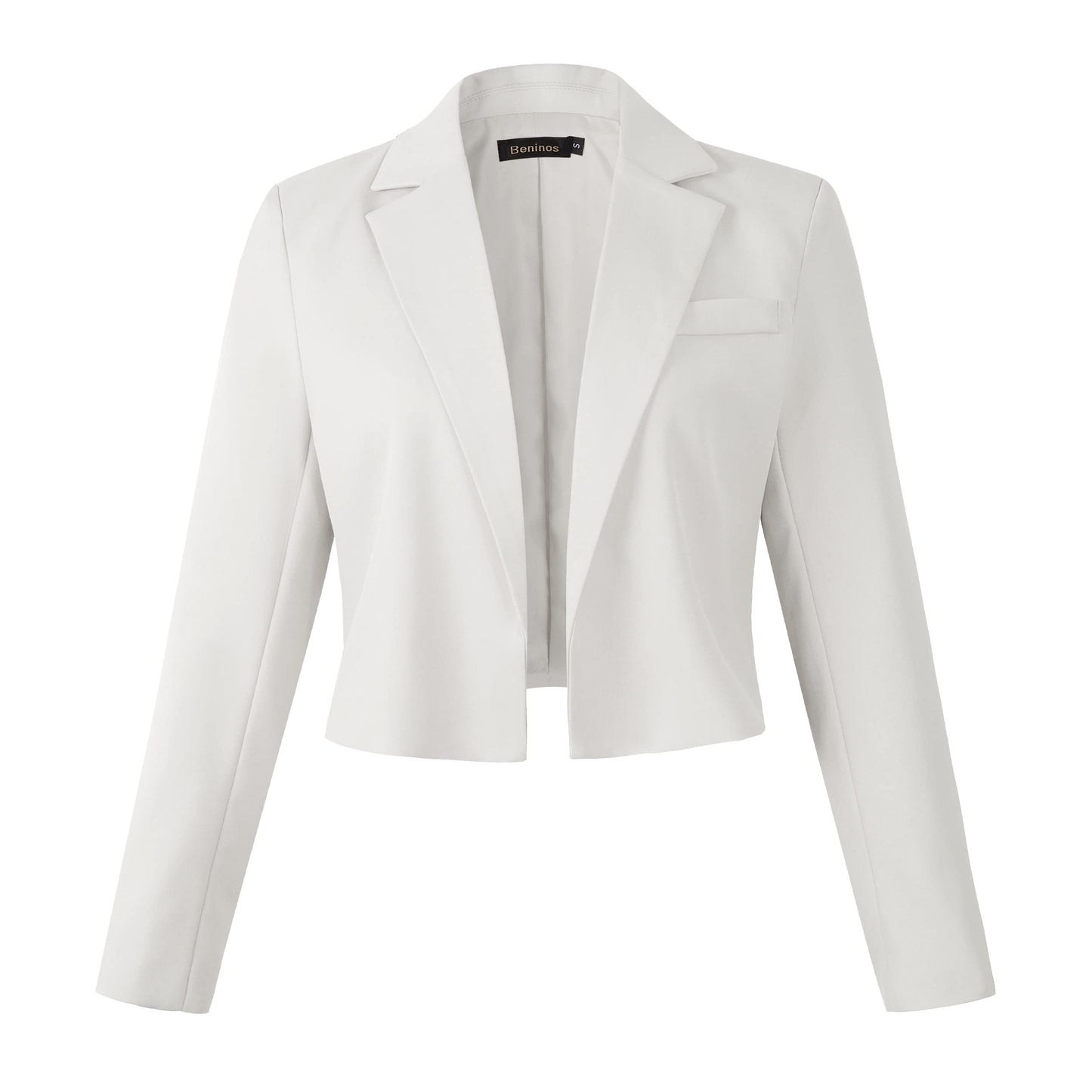 Beninos Womens Long Sleeve Open Front Cropped Blazer Jacket (806 White, S)