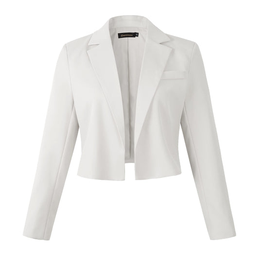 Beninos Womens Long Sleeve Open Front Cropped Blazer Jacket (806 White, S)