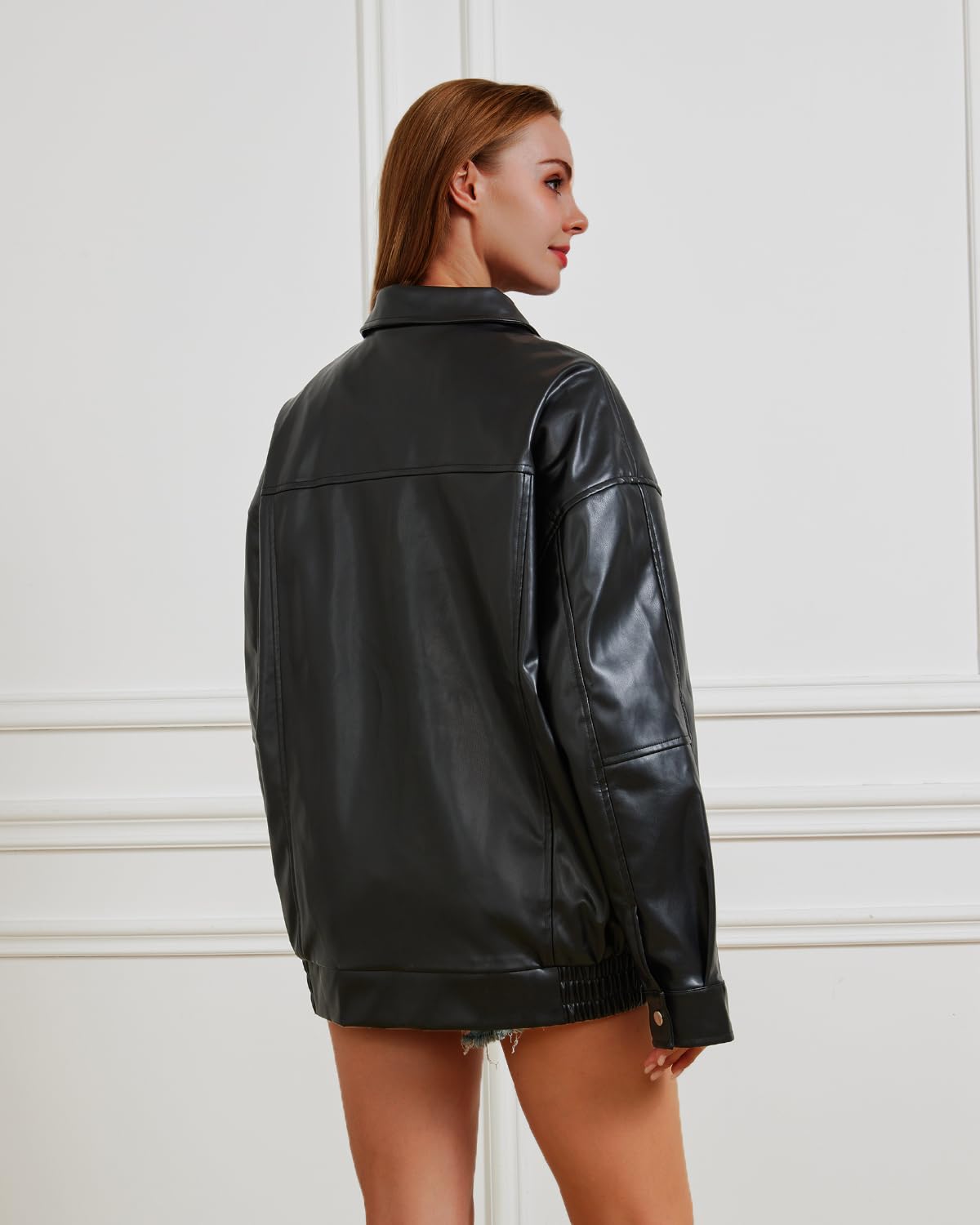 Keoouure Leather Jacket Women Oversized Faux Jacket Fall Fashion Motorcycle Coat 2026 Outfits Clothes Y2k Tops