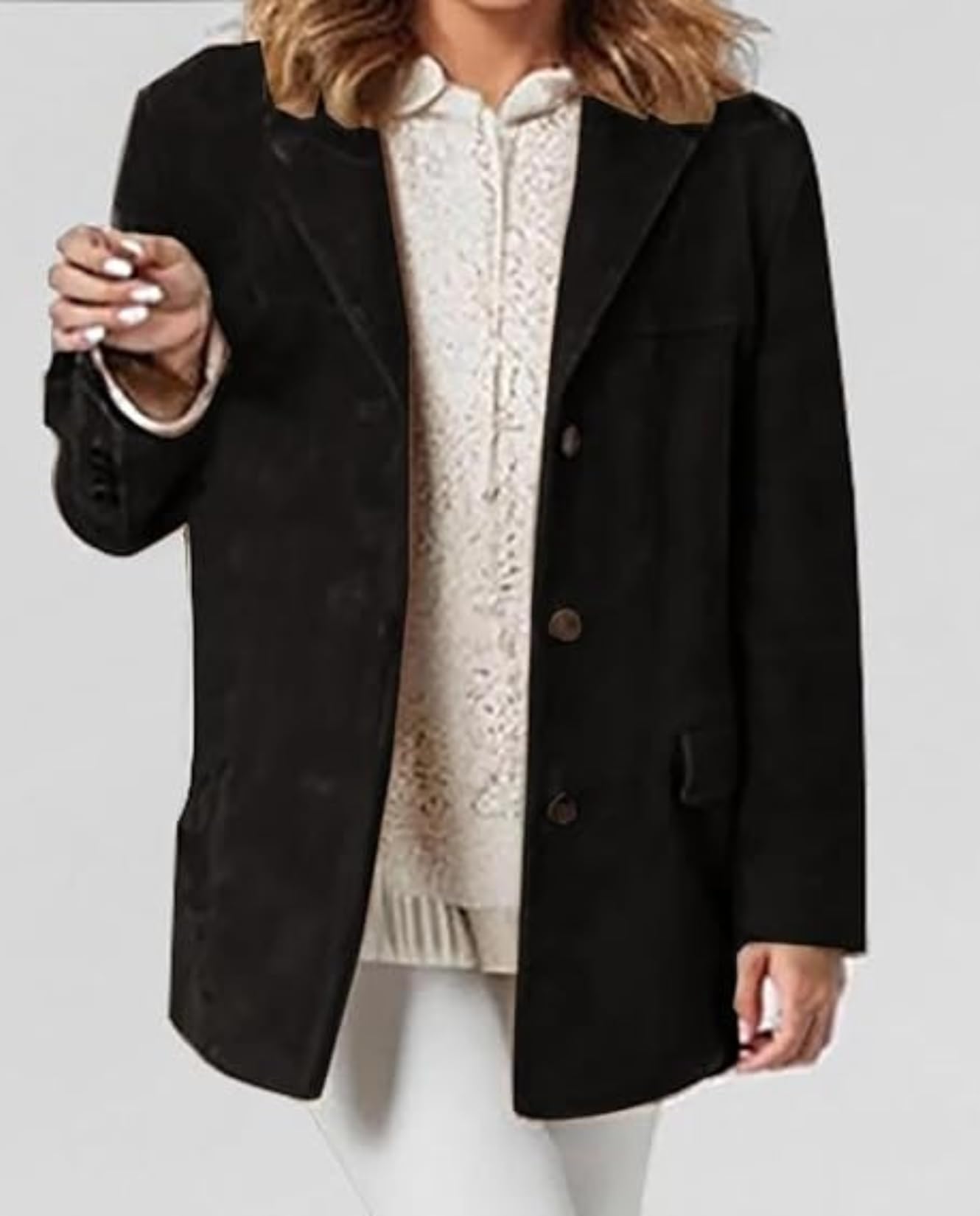 LIZALIG Chic Oversized Leather Jacket Women Brown Leather and Soft Suede Combo for Layering and Casual Outings