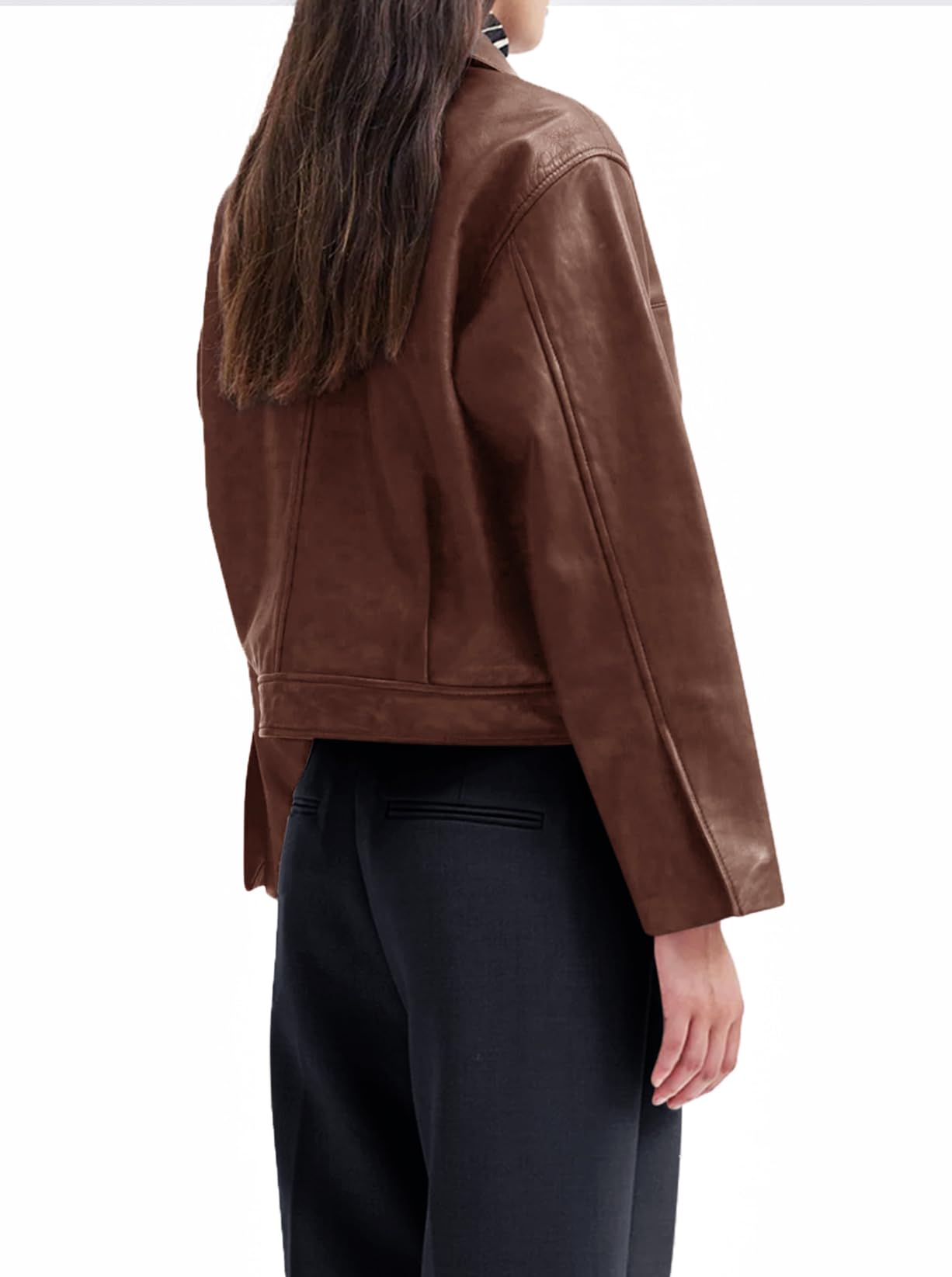 BZB Bomber Jacket Women Long Sleeve Brown Leather Jacket Women Casual Zip Up Motorcycle Moto Jacket with Pockets Going Out Outfits M