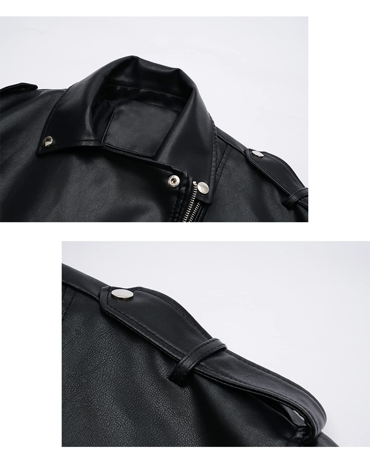 LY VAREY LIN Women Faux Leather Jacket Lapel Collar Motorcycle Zip Up Long Sleeve Motor Biker Short Coat Jacket (2123Black, L)