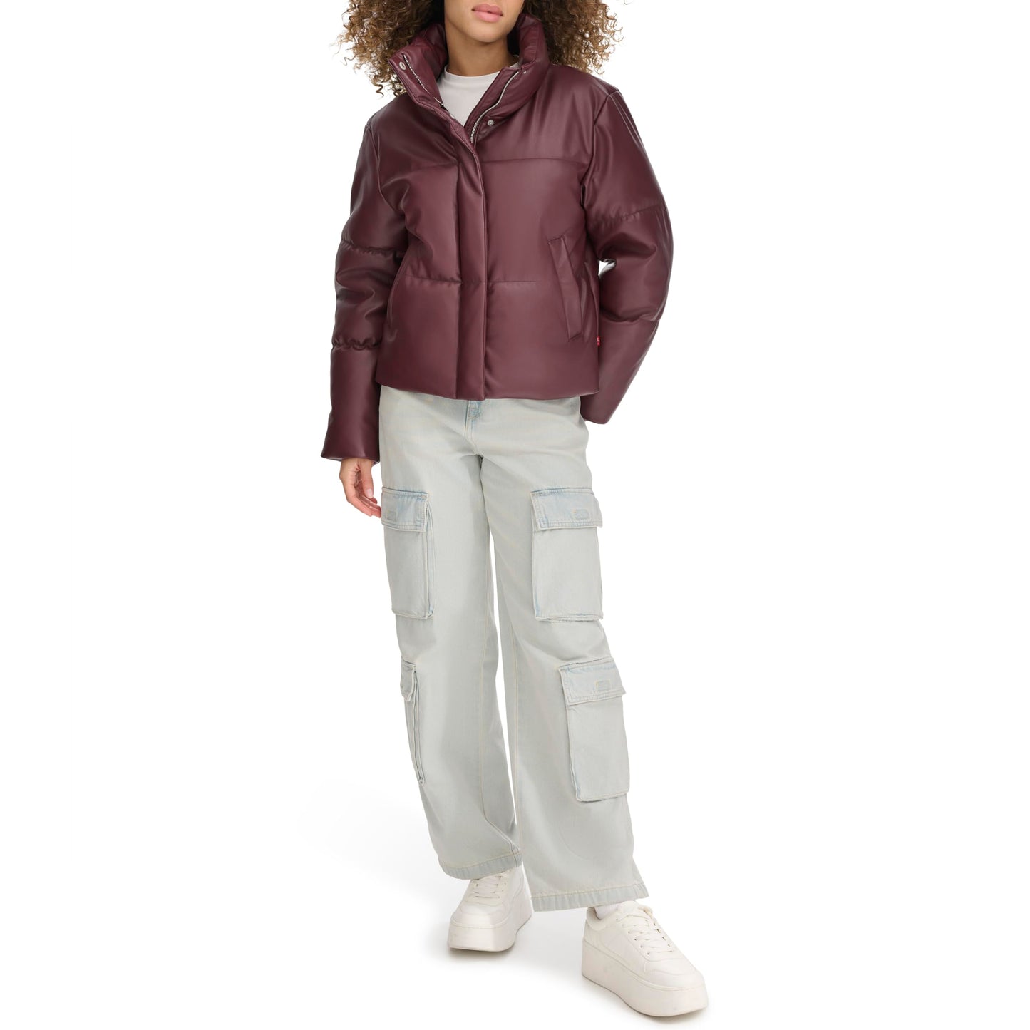 Levi's Women's Vegan Leather Quilted Shorty Puffer, Fig, X-Large