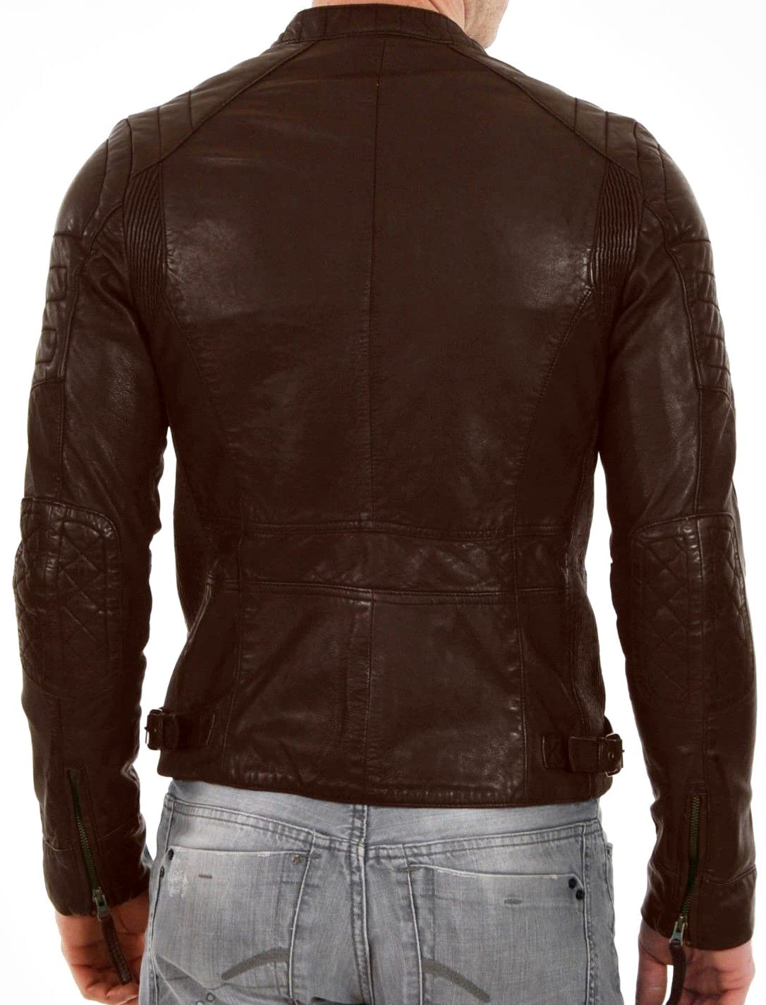 DECIMAL Men's Black & BROWN Genuine Lambskin Leather Biker Jacket VINTAGE REAL MOTORCYCLE JACKETS FOR MEN (2XL, BROWN)