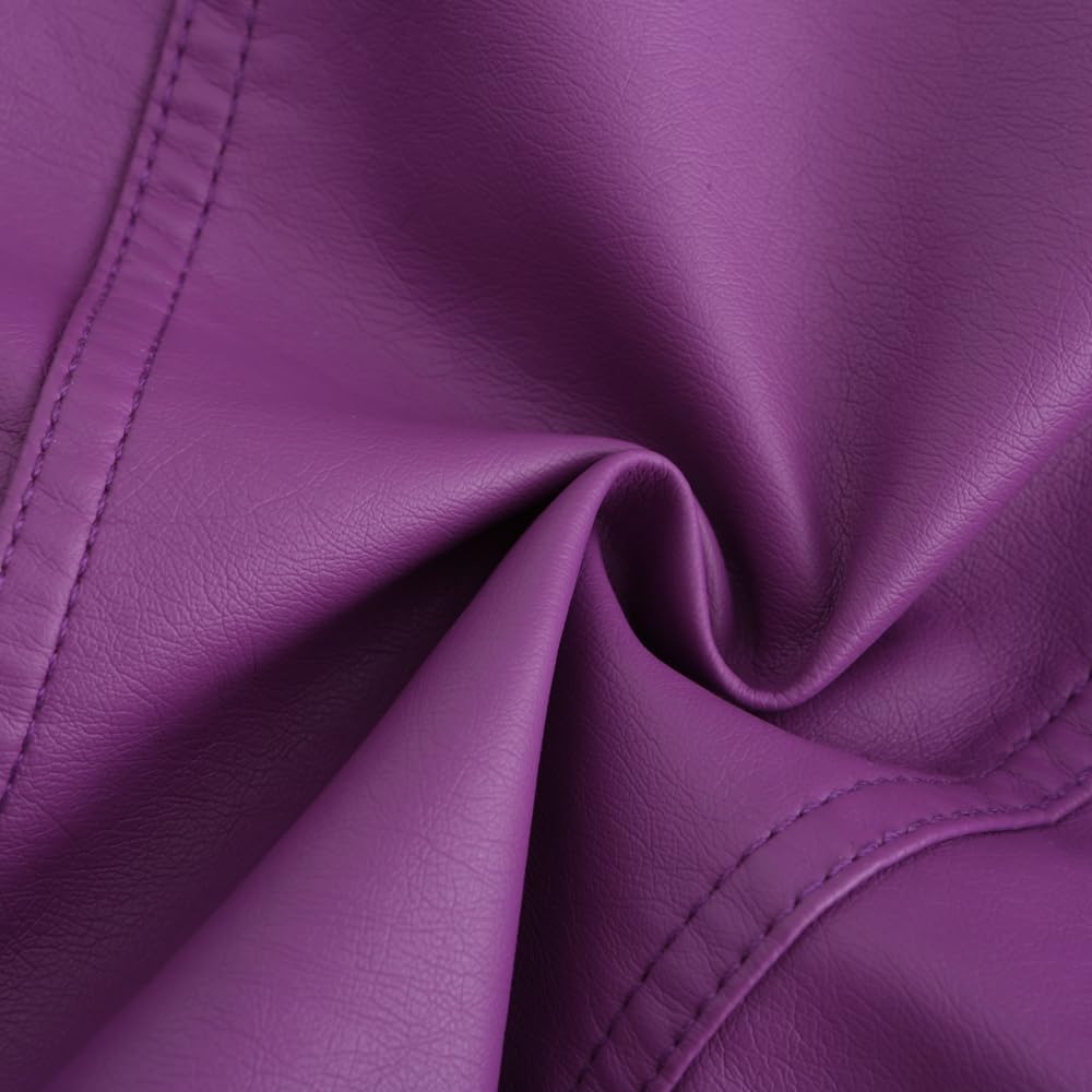 DEAR MODEL Womens Leather Jacket Long Sleeve Fitted Faux Leather Coats,Classic Locomotive Style Leather Jacket,Purple,L